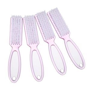 4 Pcs Fingernail Cleaner Nail Brush with Plastic Handle Clear Pink
